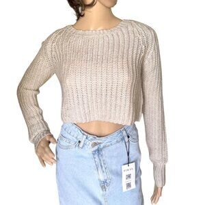 Kimchi Blue Knit Cropped Ivory Beige Sweater Size Medium Wool Blend Has A FLAW